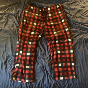Plaid Men's Fleece Sleepwear Pants - Black, Red, and White